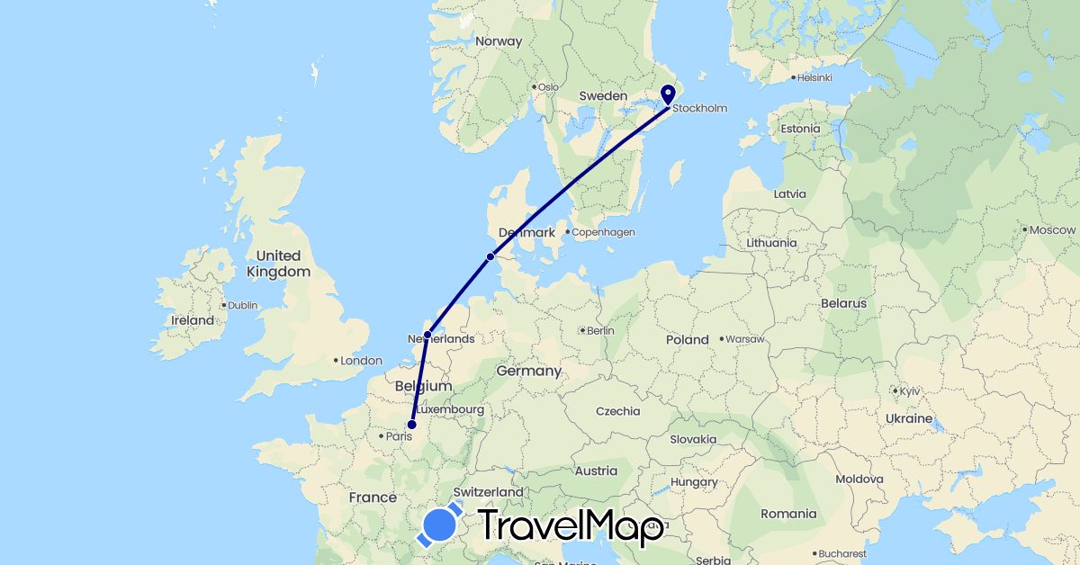 TravelMap itinerary: driving in Germany, France, Netherlands, Sweden (Europe)